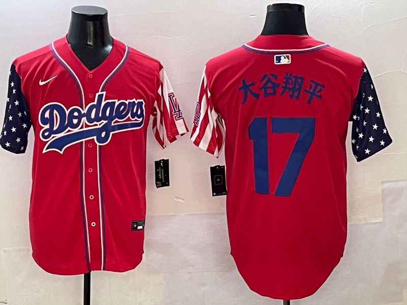 Men Los Angeles Dodgers #17 Ohtani Red a generation of national flags Joint name 2025 Nike MLB Jersey style 5